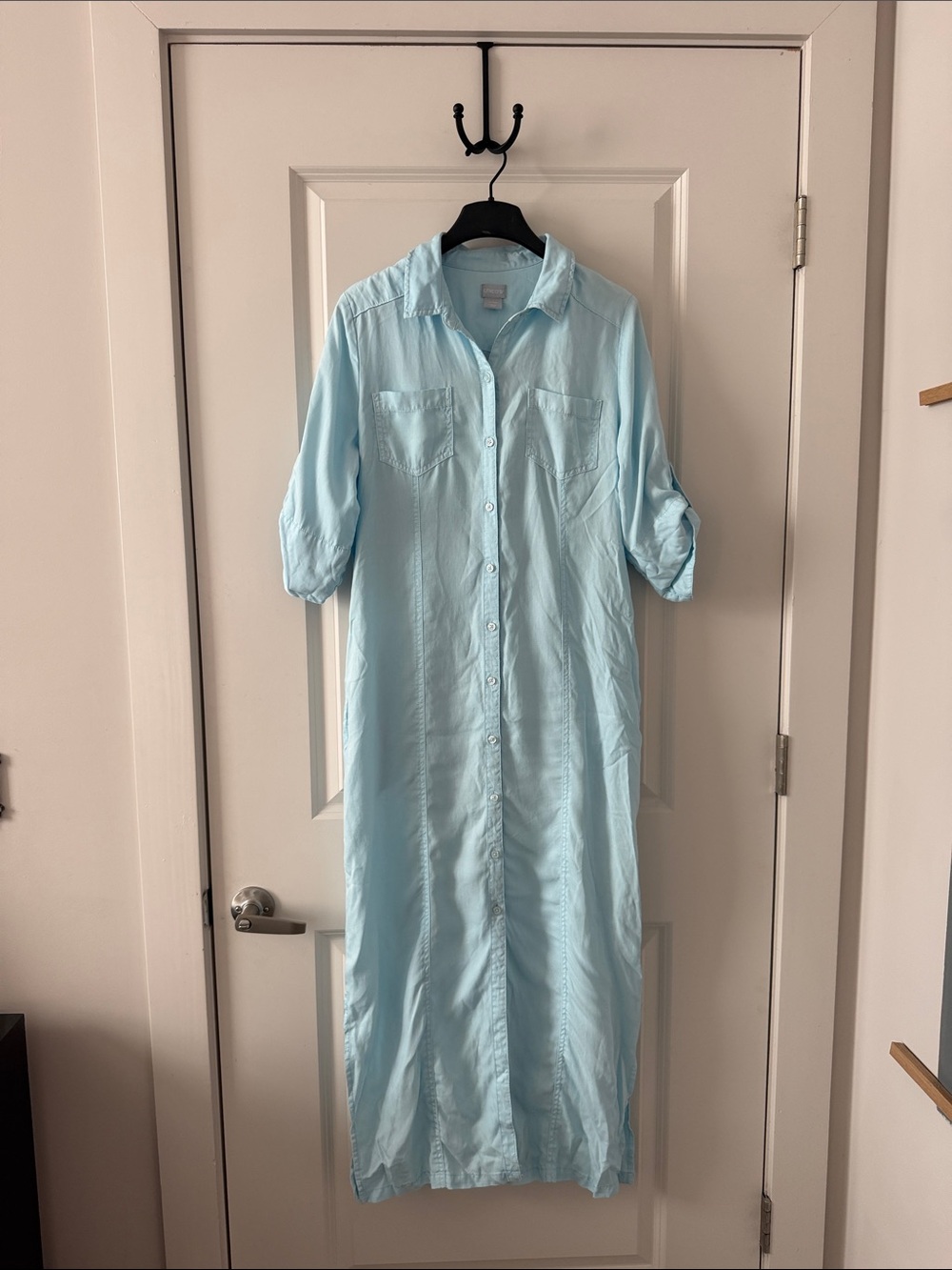Chico's Light Blue Maxi Pocket Shirt Dress